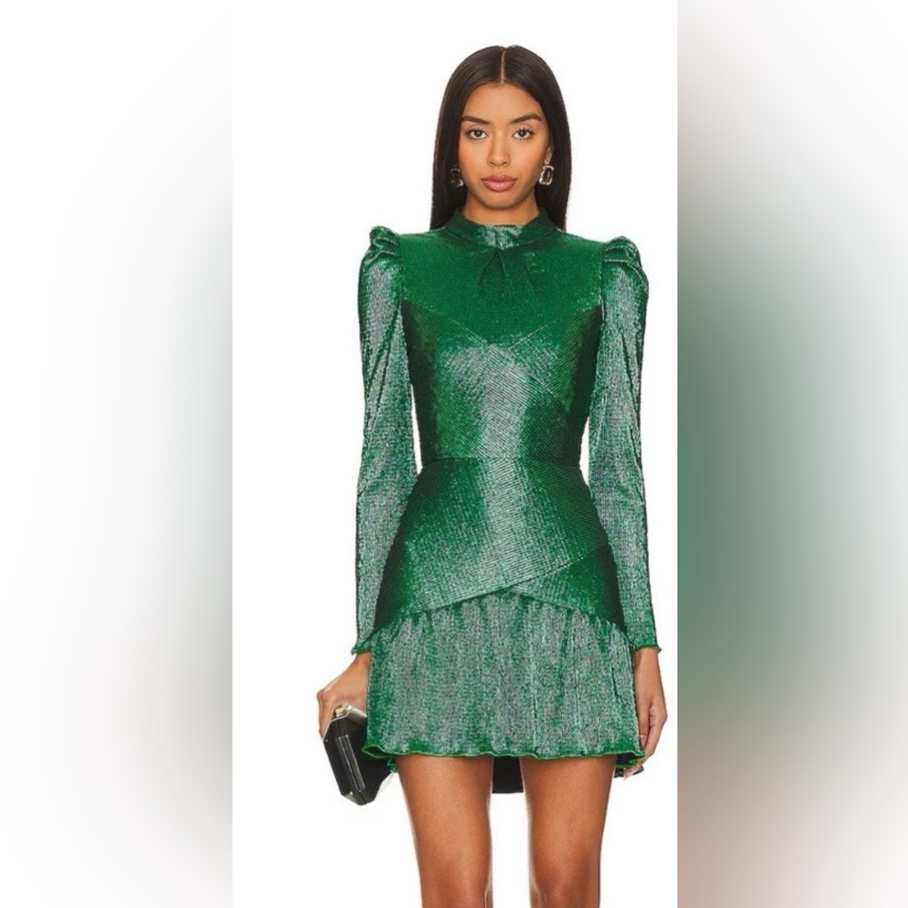 SAYLOR Metallic Green Long Sleeve Mini Dress
